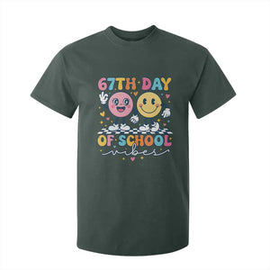67th Day of School Vibes T Shirt For Kid Cute Retro Smiling Face for Students & Teachers TS02 Dark Forest Green Print Your Wear