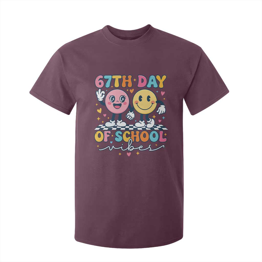67th Day of School Vibes T Shirt For Kid Cute Retro Smiling Face for Students & Teachers TS02 Maroon Print Your Wear