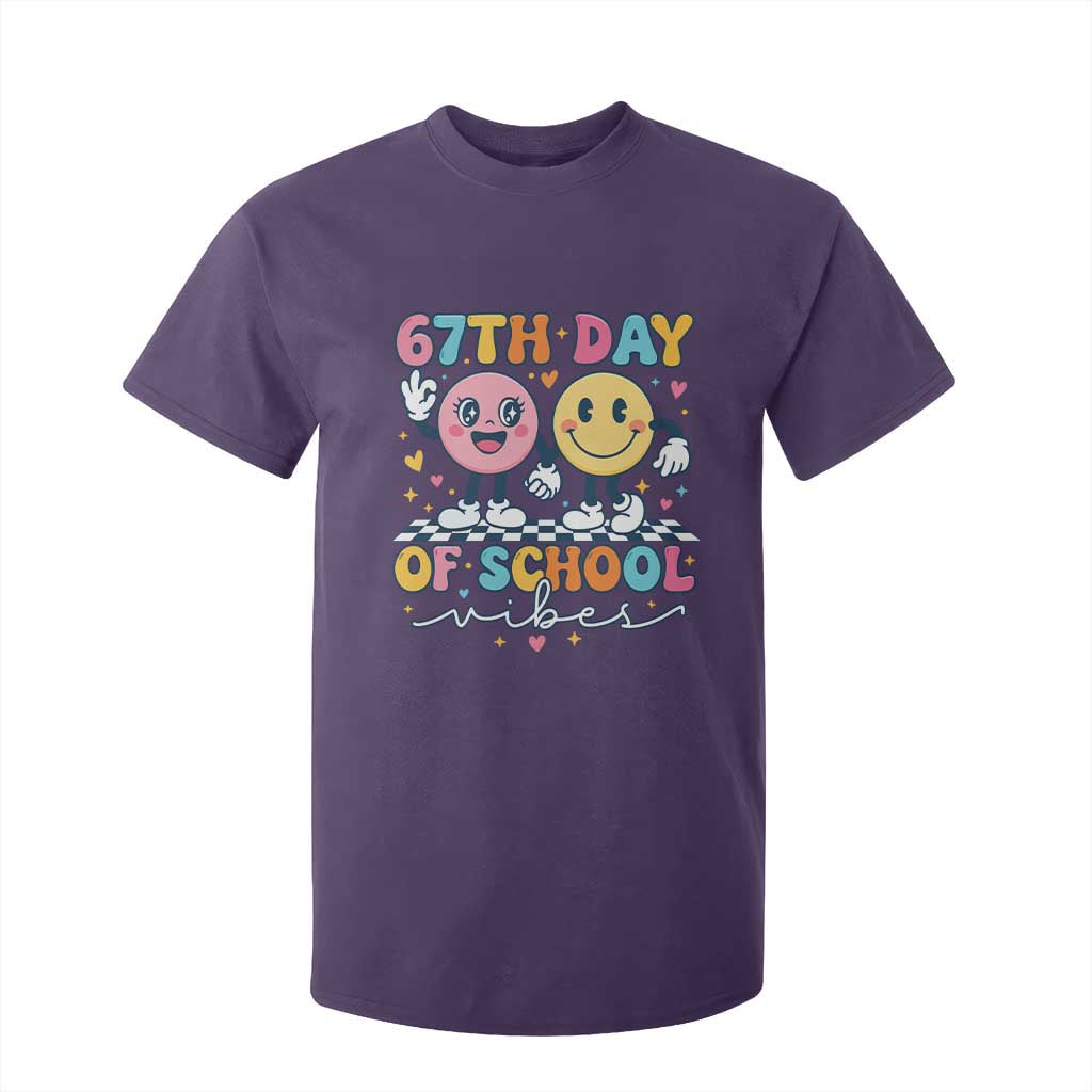 67th Day of School Vibes T Shirt For Kid Cute Retro Smiling Face for Students & Teachers TS02 Purple Print Your Wear