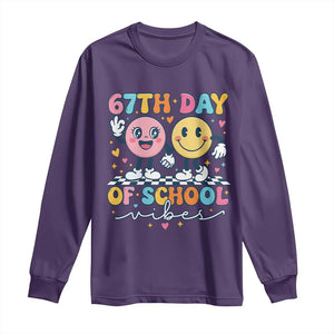 67th Day of School Vibes Long Sleeve Shirt Cute Retro Smiling Face for Students & Teachers TS02 Purple Print Your Wear