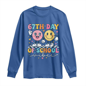 67th Day of School Vibes Long Sleeve Shirt Cute Retro Smiling Face for Students & Teachers TS02 Royal Blue Print Your Wear