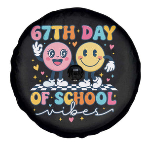67th Day of School Vibes Spare Tire Cover Cute Retro Smiling Face for Students & Teachers TS02 Print Your Wear