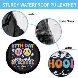 67th Day of School Vibes Spare Tire Cover Cute Retro Smiling Face for Students & Teachers TS02 Print Your Wear
