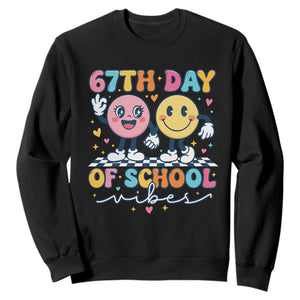 67th Day of School Vibes Sweatshirt Cute Retro Smiling Face for Students & Teachers TS02 Black Print Your Wear
