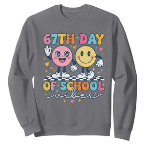 67th Day of School Vibes Sweatshirt Cute Retro Smiling Face for Students & Teachers TS02 Charcoal Print Your Wear
