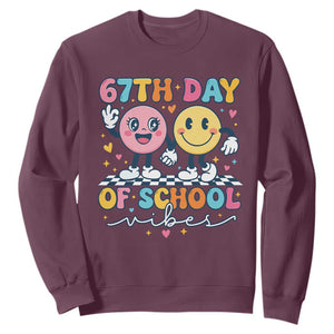67th Day of School Vibes Sweatshirt Cute Retro Smiling Face for Students & Teachers TS02 Maroon Print Your Wear