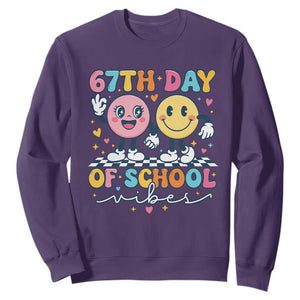 67th Day of School Vibes Sweatshirt Cute Retro Smiling Face for Students & Teachers TS02 Purple Print Your Wear