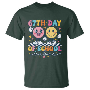 67th Day of School Vibes T Shirt Cute Retro Smiling Face for Students & Teachers TS02 Dark Forest Green Print Your Wear