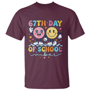 67th Day of School Vibes T Shirt Cute Retro Smiling Face for Students & Teachers TS02 Maroon Print Your Wear