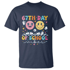 67th Day of School Vibes T Shirt Cute Retro Smiling Face for Students & Teachers TS02 Navy Print Your Wear