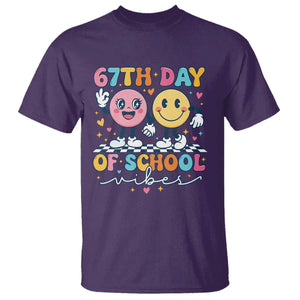 67th Day of School Vibes T Shirt Cute Retro Smiling Face for Students & Teachers TS02 Purple Print Your Wear