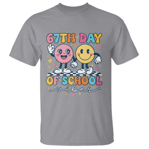 67th Day of School Vibes T Shirt Cute Retro Smiling Face for Students & Teachers TS02 Sport Gray Print Your Wear