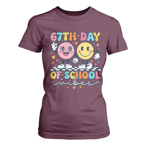 67th Day of School Vibes T Shirt For Women Cute Retro Smiling Face for Students & Teachers TS02 Maroon Print Your Wear