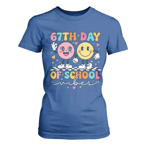 67th Day of School Vibes T Shirt For Women Cute Retro Smiling Face for Students & Teachers TS02 Royal Blue Print Your Wear