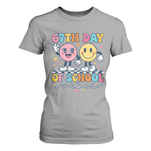 67th Day of School Vibes T Shirt For Women Cute Retro Smiling Face for Students & Teachers TS02 Sport Gray Print Your Wear