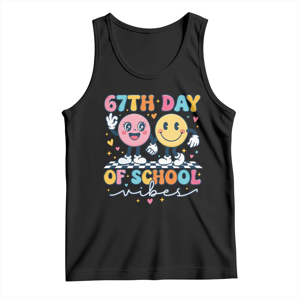 67th Day of School Vibes Tank Top Cute Retro Smiling Face for Students & Teachers TS02 Black Print Your Wear