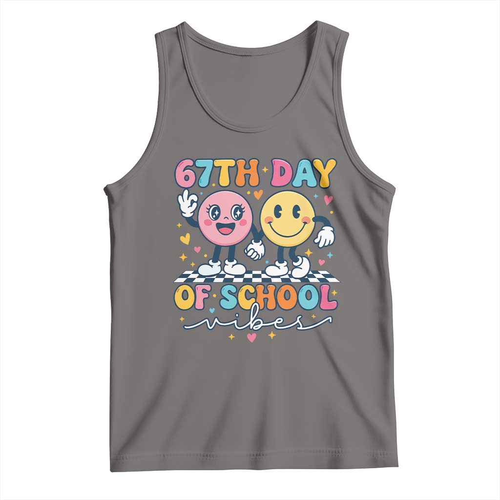 67th Day of School Vibes Tank Top Cute Retro Smiling Face for Students & Teachers TS02 Deep Heather Print Your Wear