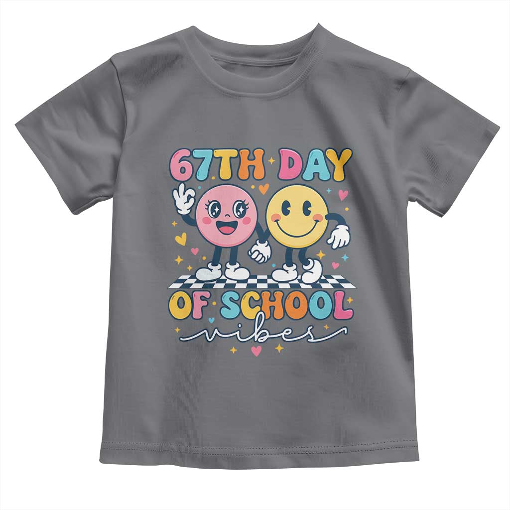 67th Day of School Vibes Toddler T Shirt Cute Retro Smiling Face for Students & Teachers TS02 Charcoal Print Your Wear