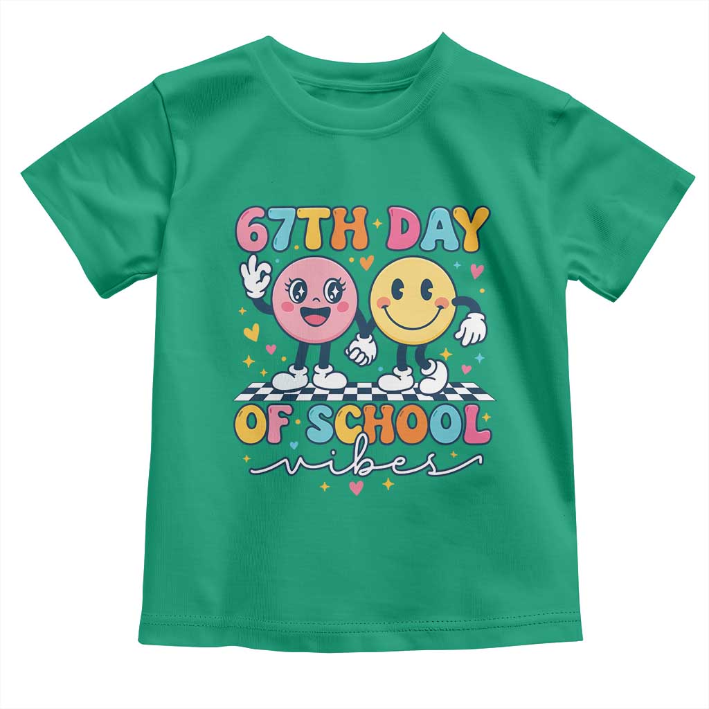67th Day of School Vibes Toddler T Shirt Cute Retro Smiling Face for Students & Teachers TS02 Irish Green Print Your Wear
