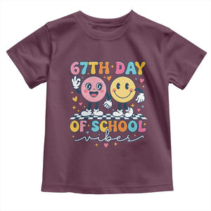 67th Day of School Vibes Toddler T Shirt Cute Retro Smiling Face for Students & Teachers TS02 Maroon Print Your Wear
