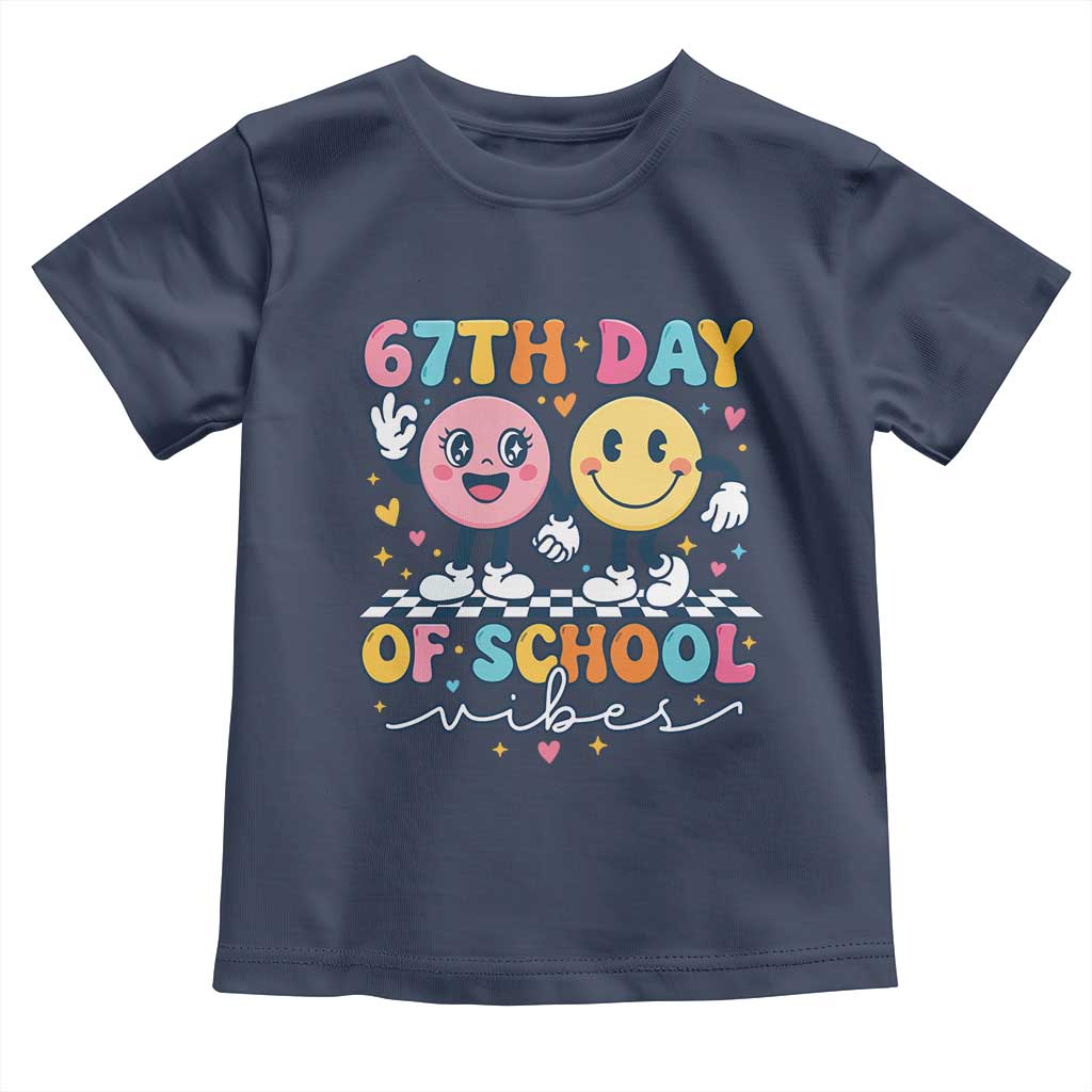 67th Day of School Vibes Toddler T Shirt Cute Retro Smiling Face for Students & Teachers TS02 Navy Print Your Wear