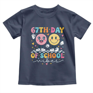 67th Day of School Vibes Toddler T Shirt Cute Retro Smiling Face for Students & Teachers TS02 Navy Print Your Wear