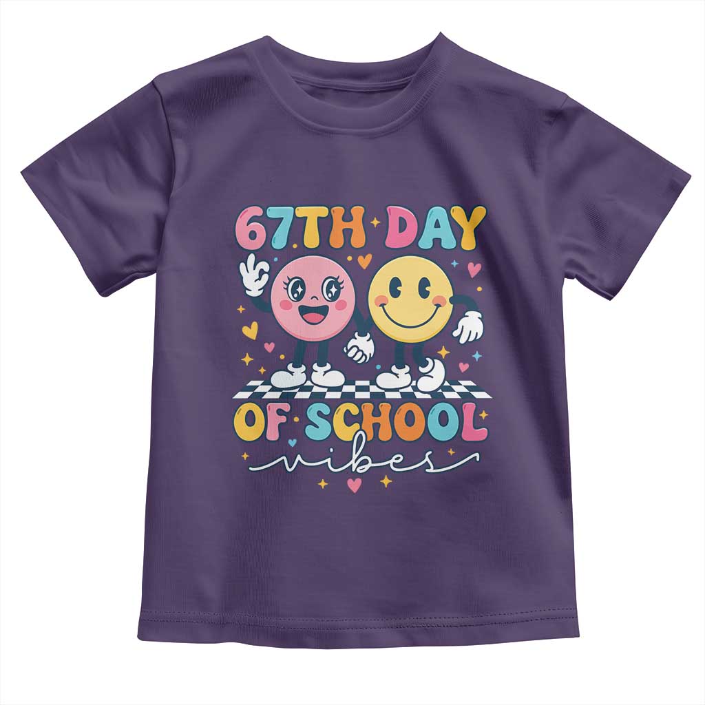 67th Day of School Vibes Toddler T Shirt Cute Retro Smiling Face for Students & Teachers TS02 Purple Print Your Wear