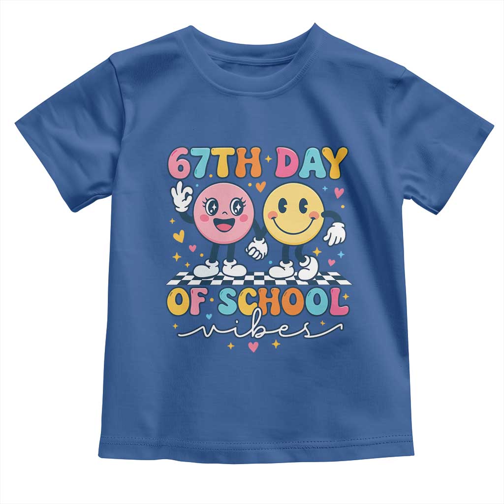 67th Day of School Vibes Toddler T Shirt Cute Retro Smiling Face for Students & Teachers TS02 Royal Blue Print Your Wear