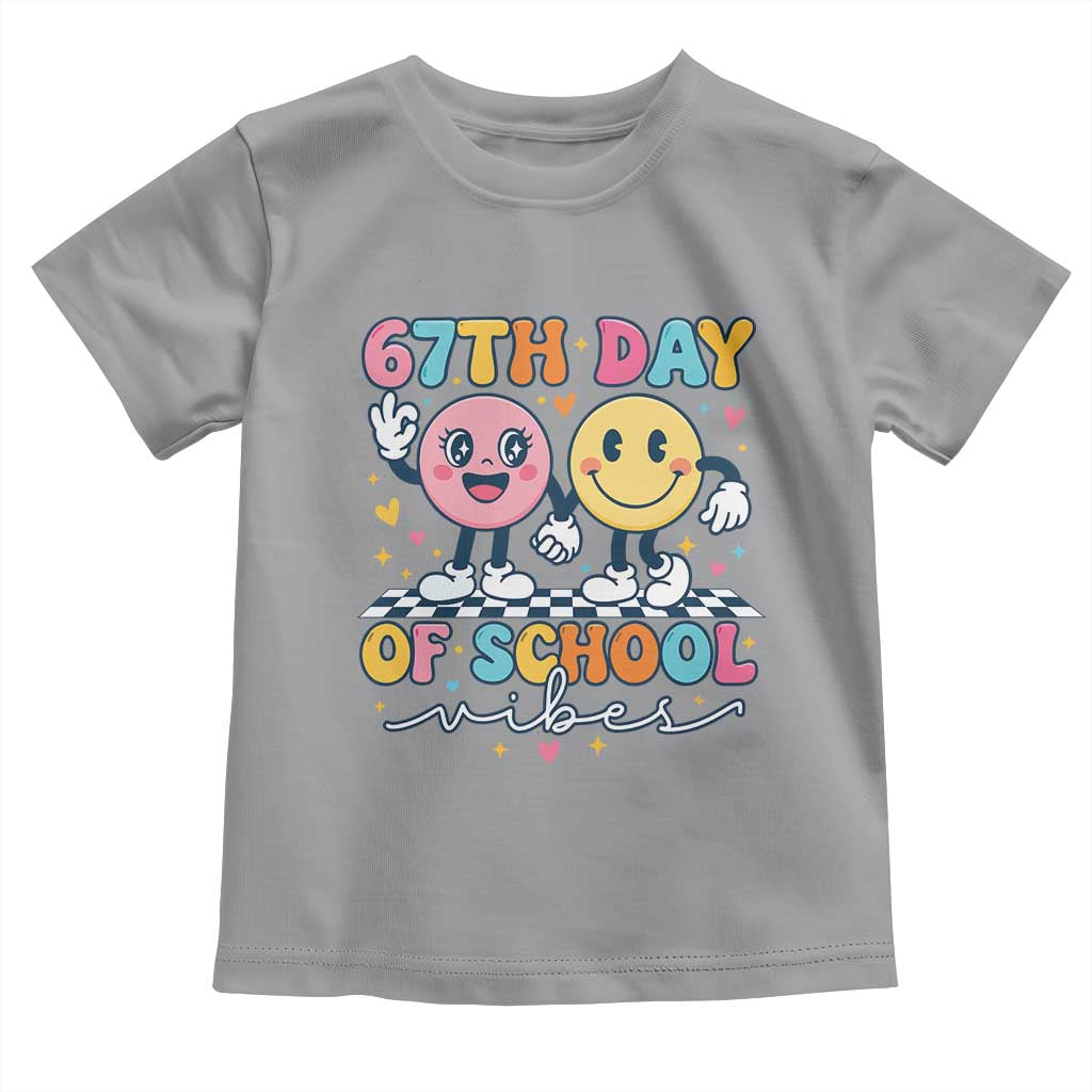 67th Day of School Vibes Toddler T Shirt Cute Retro Smiling Face for Students & Teachers TS02 Sport Gray Print Your Wear