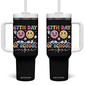 67th Day of School Vibes Tumbler With Handle Cute Retro Smiling Face for Students & Teachers TS02 One Size: 40 oz Black Print Your Wear