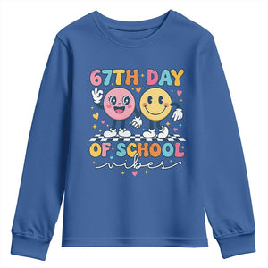 67th Day of School Vibes Youth Sweatshirt Cute Retro Smiling Face for Students & Teachers TS02 Royal Blue Print Your Wear