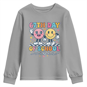 67th Day of School Vibes Youth Sweatshirt Cute Retro Smiling Face for Students & Teachers TS02 Sport Gray Print Your Wear