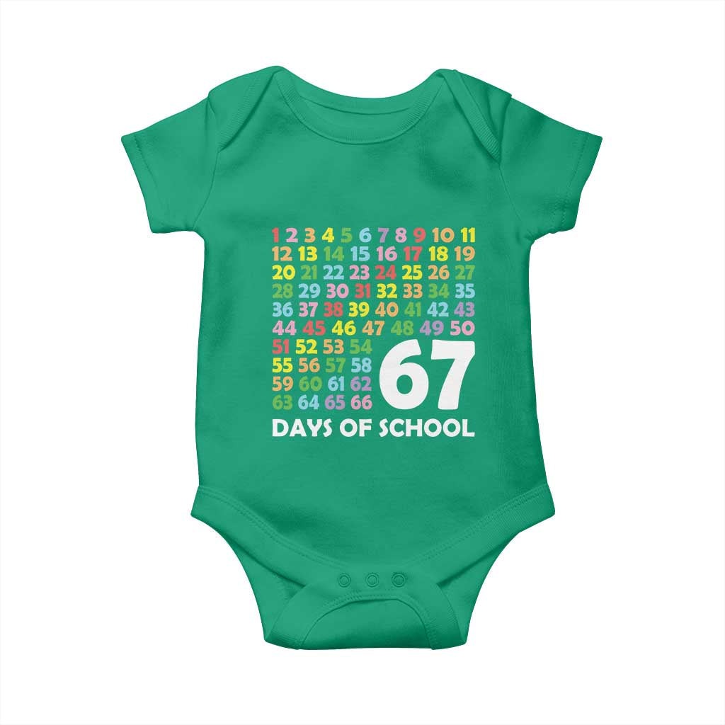 67 Days of School Baby Onesie Colorful Countdown Grid Milestone Classroom Fun TS02 Irish Green Print Your Wear