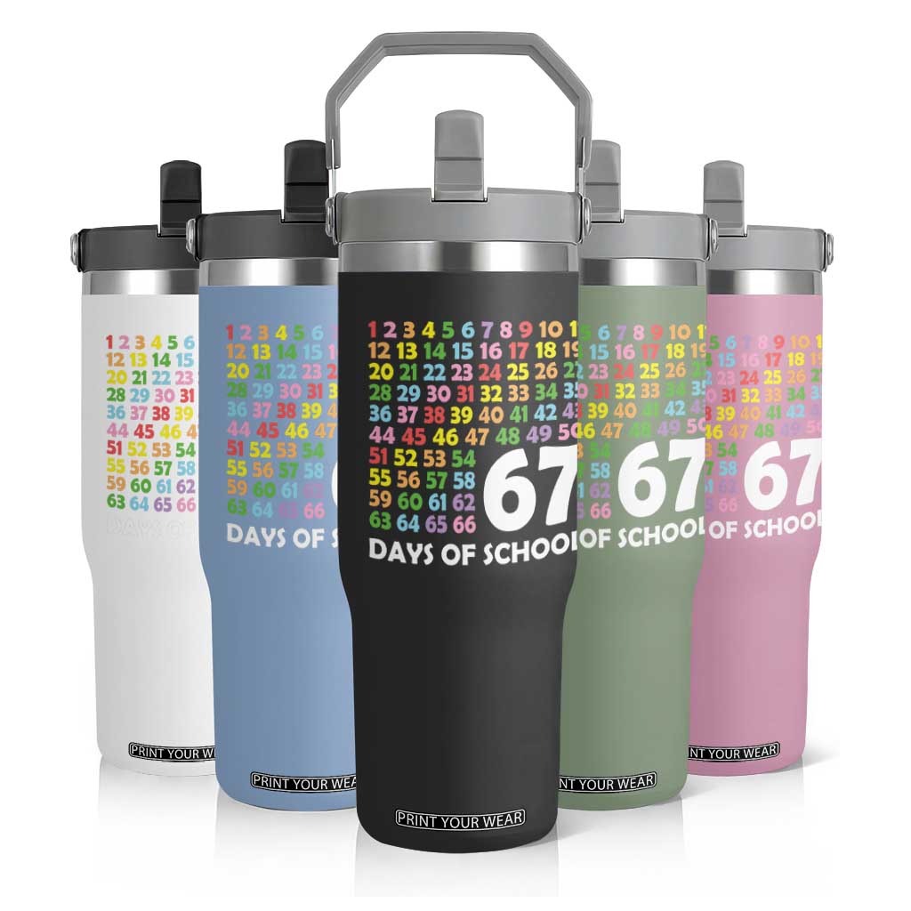 67 Days of School Flip Straw Tumbler Colorful Countdown Grid Milestone Classroom Fun TS02 Print Your Wear