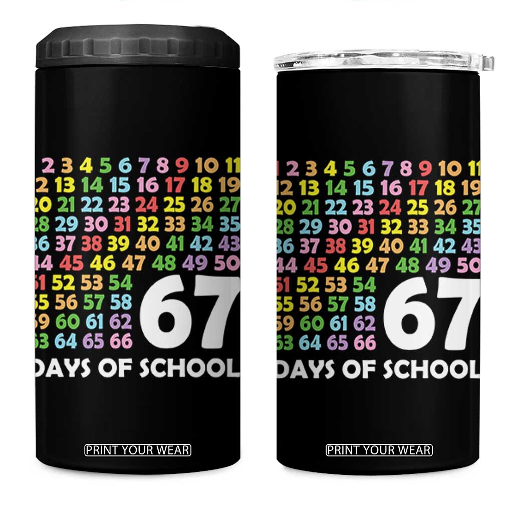 67 Days of School 4 in 1 Can Cooler Tumbler Colorful Countdown Grid Milestone Classroom Fun TS02 One Size: 16 oz Black Print Your Wear