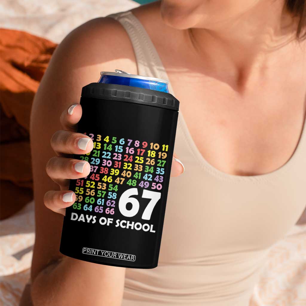 67 Days of School 4 in 1 Can Cooler Tumbler Colorful Countdown Grid Milestone Classroom Fun TS02 Print Your Wear