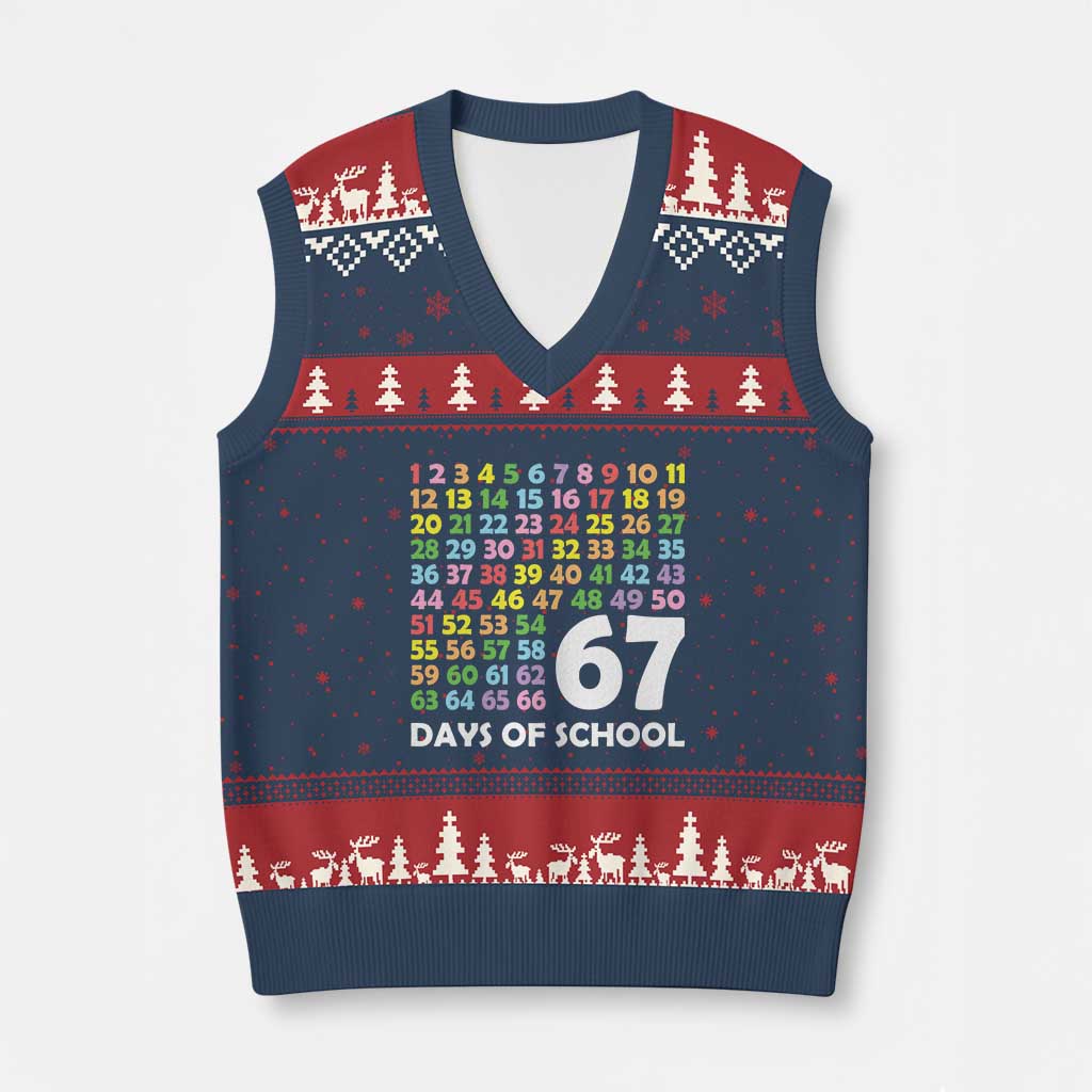 67 Days of School V-Neck Knit Sweater Vest Colorful Countdown Grid Milestone Classroom Fun TS02 Navy Red Print Your Wear