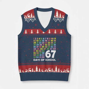 67 Days of School V-Neck Knit Sweater Vest Colorful Countdown Grid Milestone Classroom Fun TS02 Navy Red Print Your Wear