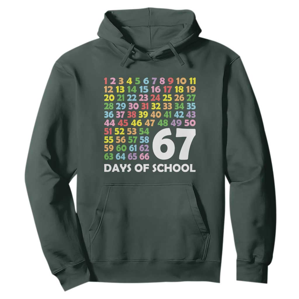 67 Days of School Hoodie Colorful Countdown Grid Milestone Classroom Fun TS02 Dark Forest Green Print Your Wear