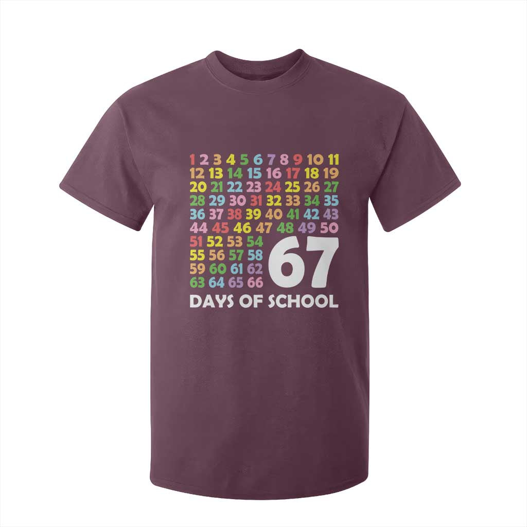 67 Days of School T Shirt For Kid Colorful Countdown Grid Milestone Classroom Fun TS02 Maroon Print Your Wear