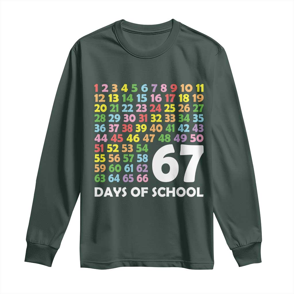 67 Days of School Long Sleeve Shirt Colorful Countdown Grid Milestone Classroom Fun TS02 Dark Forest Green Print Your Wear