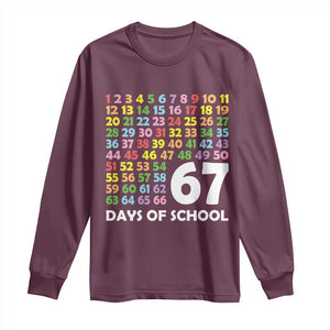 67 Days of School Long Sleeve Shirt Colorful Countdown Grid Milestone Classroom Fun TS02 Maroon Print Your Wear