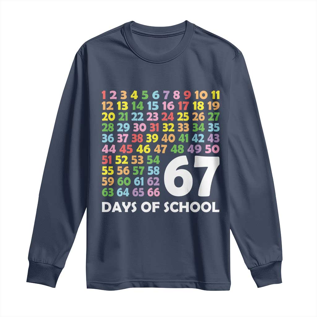 67 Days of School Long Sleeve Shirt Colorful Countdown Grid Milestone Classroom Fun TS02 Navy Print Your Wear