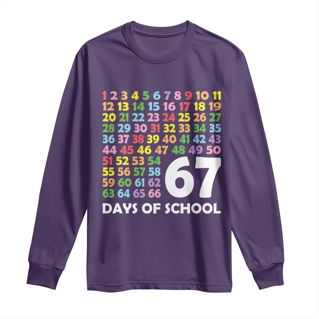 67 Days of School Long Sleeve Shirt Colorful Countdown Grid Milestone Classroom Fun TS02 Purple Print Your Wear
