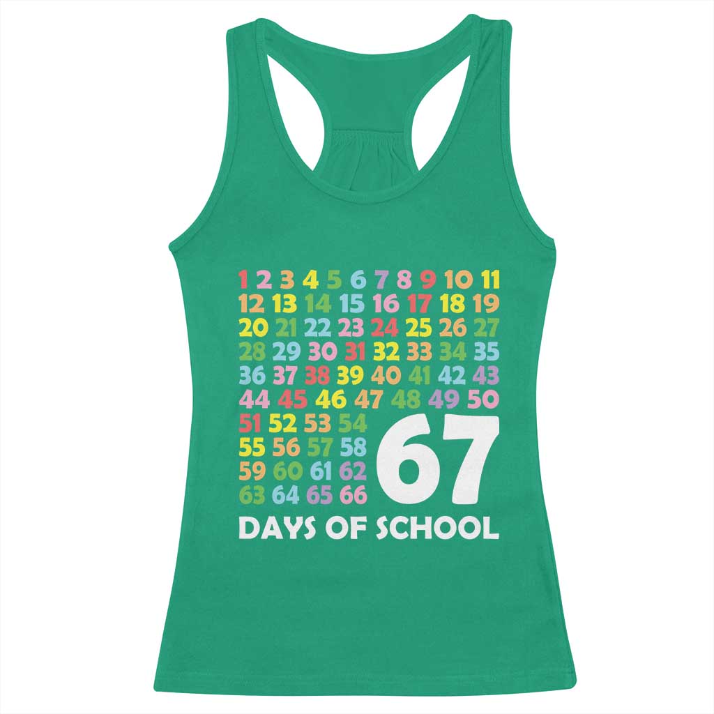 67 Days of School Racerback Tank Top Colorful Countdown Grid Milestone Classroom Fun TS02 Irish Green Print Your Wear