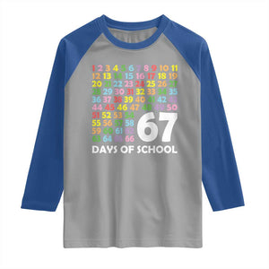 67 Days of School Raglan Shirt Colorful Countdown Grid Milestone Classroom Fun TS02 Sport Gray Royal Print Your Wear
