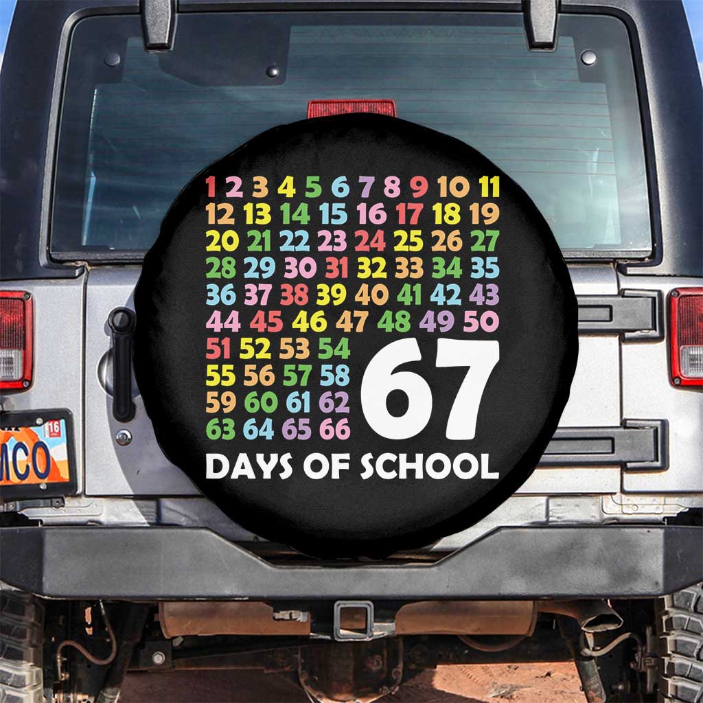 67 Days of School Spare Tire Cover Colorful Countdown Grid Milestone Classroom Fun TS02 No hole Black Print Your Wear