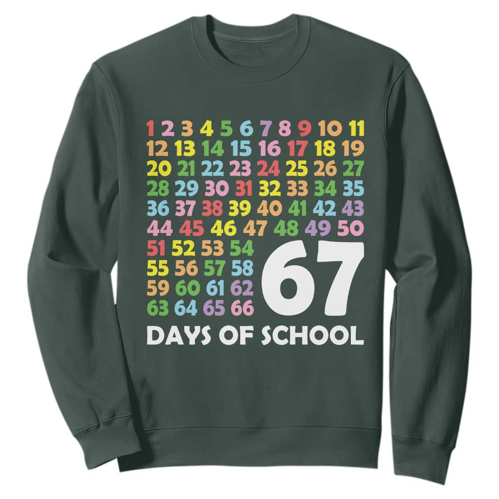 67 Days of School Sweatshirt Colorful Countdown Grid Milestone Classroom Fun TS02 Dark Forest Green Print Your Wear