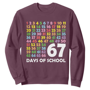 67 Days of School Sweatshirt Colorful Countdown Grid Milestone Classroom Fun TS02 Maroon Print Your Wear