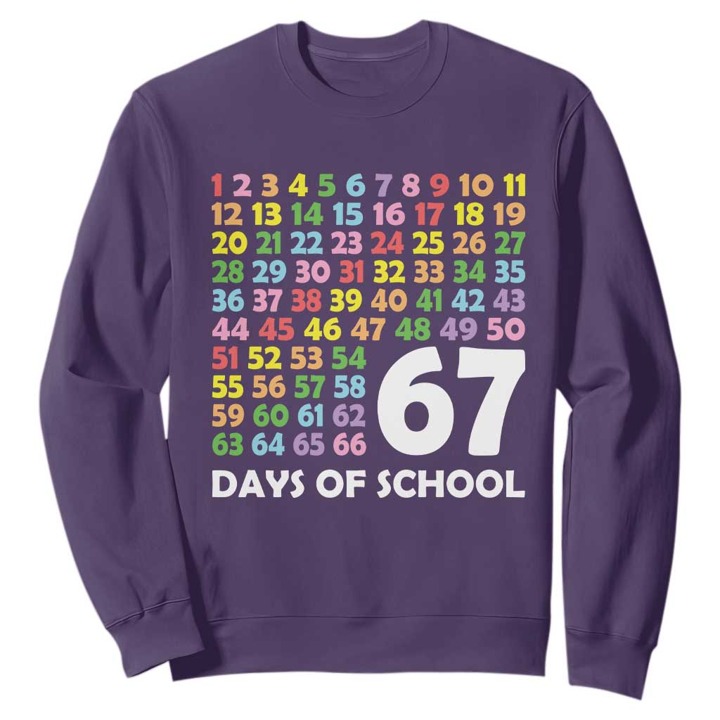 67 Days of School Sweatshirt Colorful Countdown Grid Milestone Classroom Fun TS02 Purple Print Your Wear